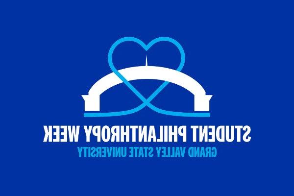 image for Student Philanthropy Week at GVSU shows white arch on blue background with heart around arch