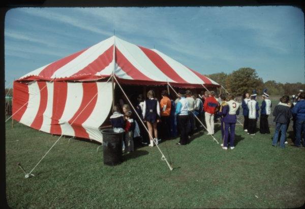 A photo of a football tent from a Grand Valley football game in 1978.