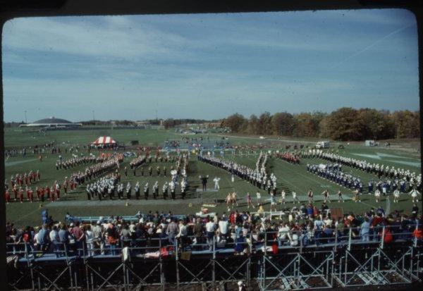 A photo of the marching band from a Grand Valley football game in 1978.